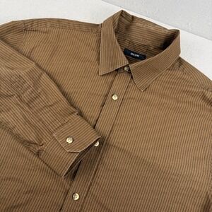 Alfani Mens Large Brown Striped Paisley Peacock Print Button Down Shirt L Cotton